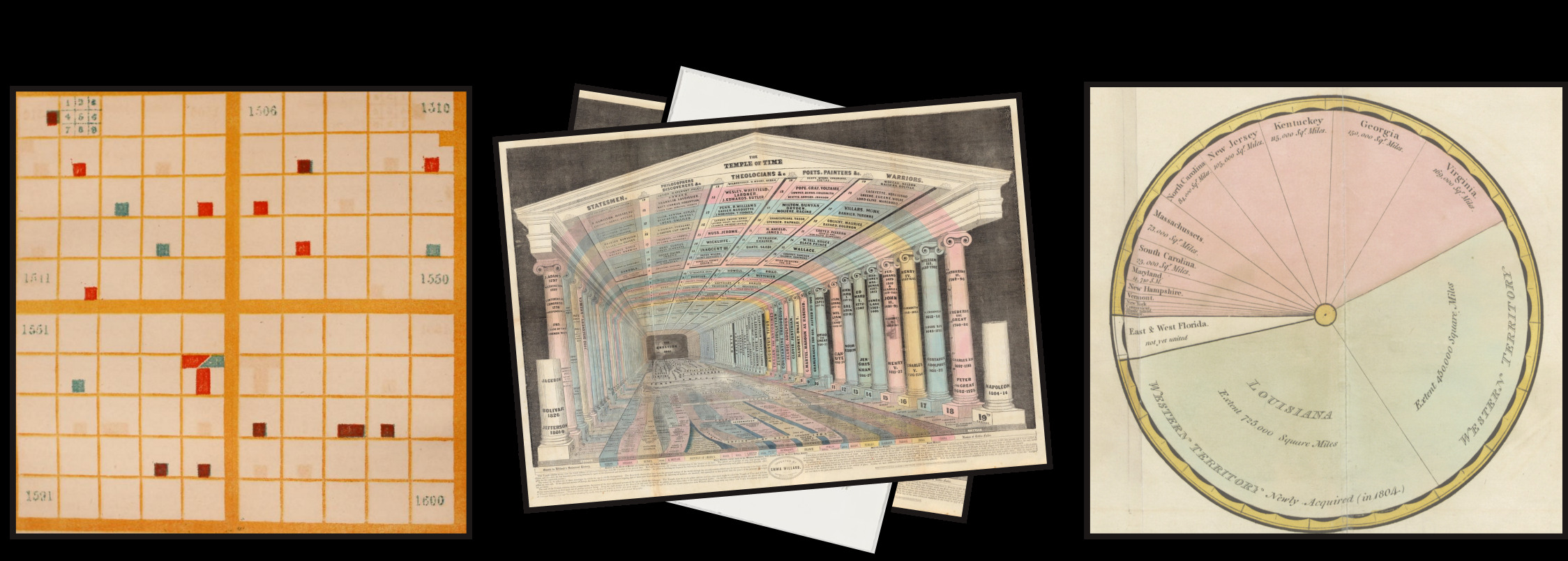 An early design for the timeline, showing images stacked by years